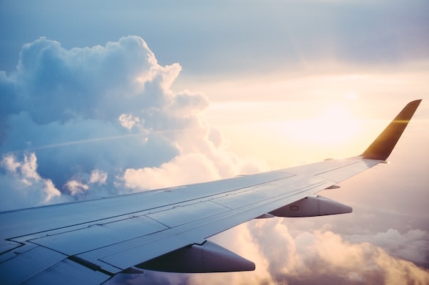 A plane wing viewed from a window seat